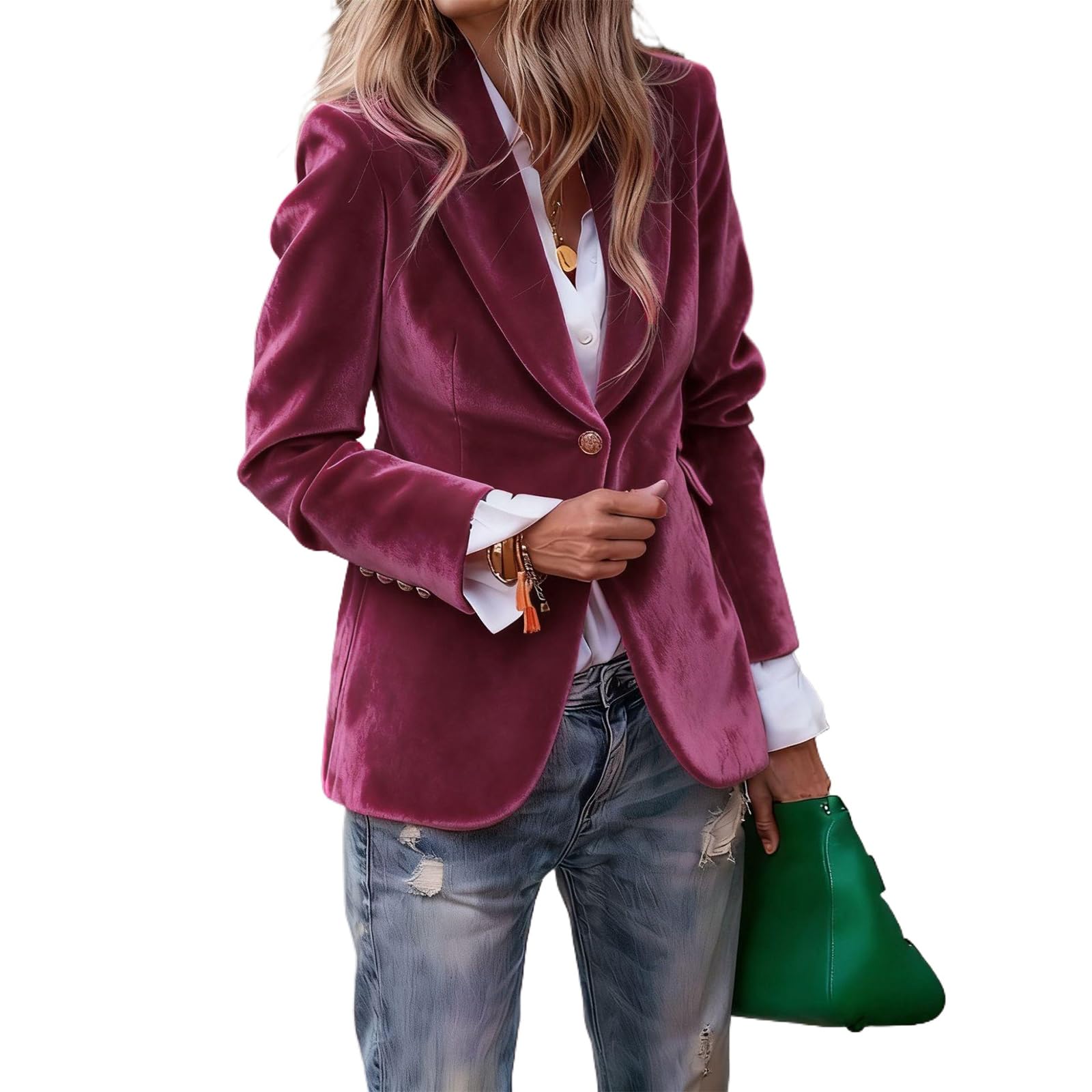 Womens Business Casual Blazer Jacket Slim Fit Button Down Long Sleeve Work Office Suit Coat