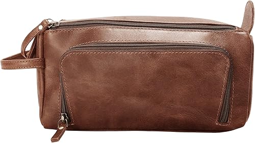 Miniatura 4 de Elizo Neceser de cuero para hombres y mujeres bolsa de aseo de viaje bolsa de viaje cosmética para artículos de tocador CoñacCrazy Tan