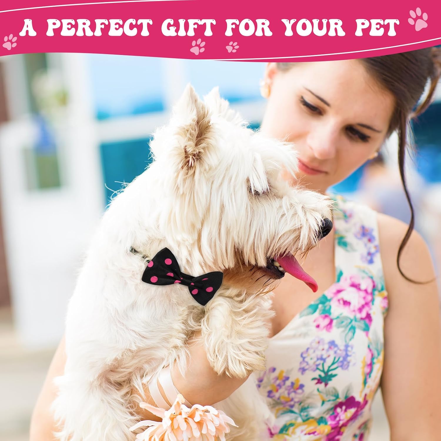 Reginary 100 Pieces Dog Bow Tie Collar Set Include 40 Dog Neckties, and 30 Puppy Bowties, 30 Collar Flowers, Adjustable Pet Ties Grooming for Small Medium Cats Pets Supply(Dot)