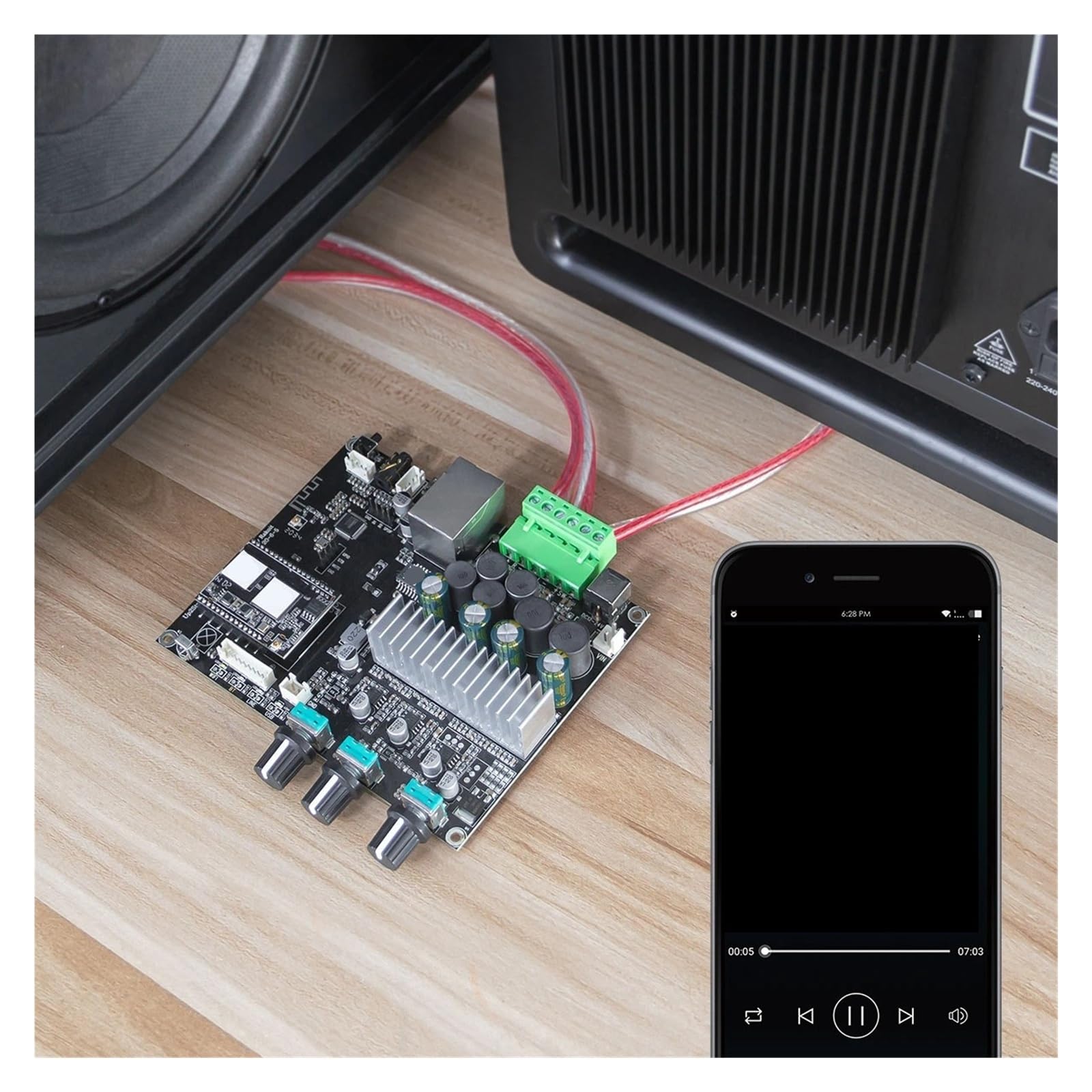 Wzmacniacz audio, 2.1 Bluetooth 5.0 kanałowy wzmacniacz stereo subwoofera 50Wx2+100W tonów wysokich i niskich do samodzielnego montażu