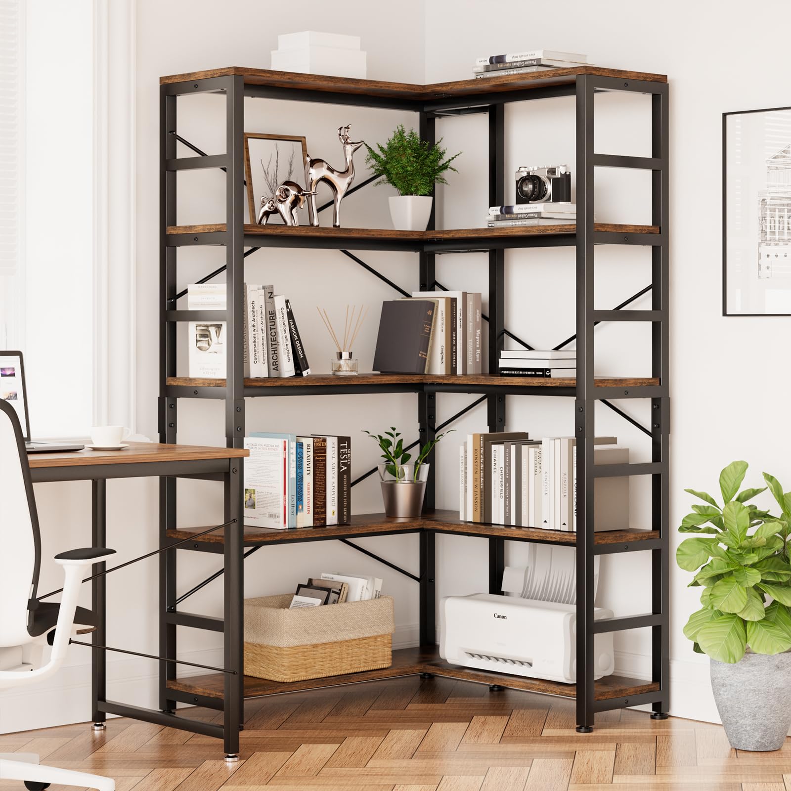 Amazon.com: NUMENN 5 Tier Corner Bookshelf, Modern Corner Bookcase