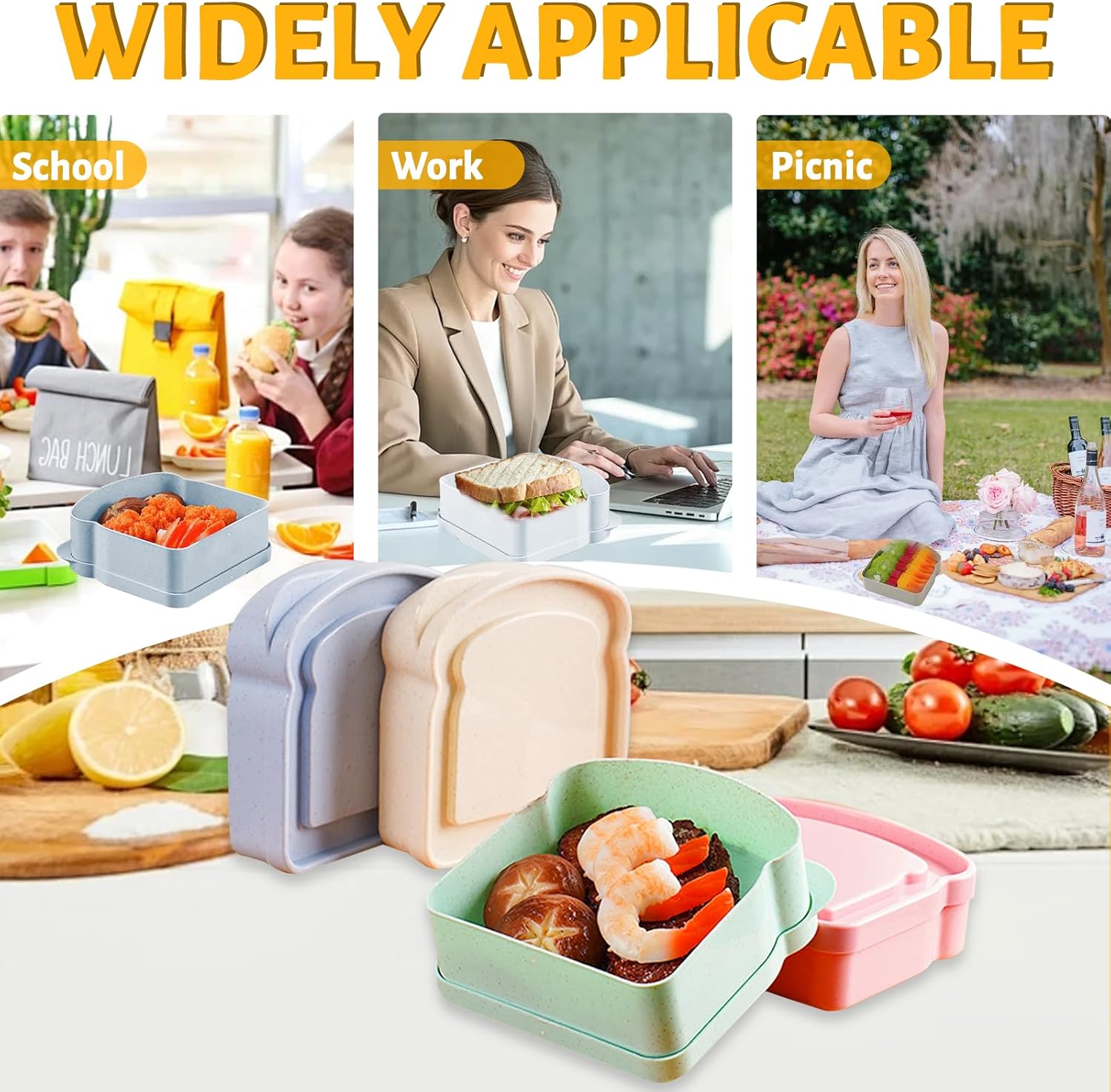4 Pack Sandwich Containers for Lunch Boxes, Reusable Sandwich Holder Bread Container, Plastic Toast-Shaped Food Storage Box with Lid for Fruits, Snacks, BPA-Free, Microwave and Dishwasher Safe - Image 7