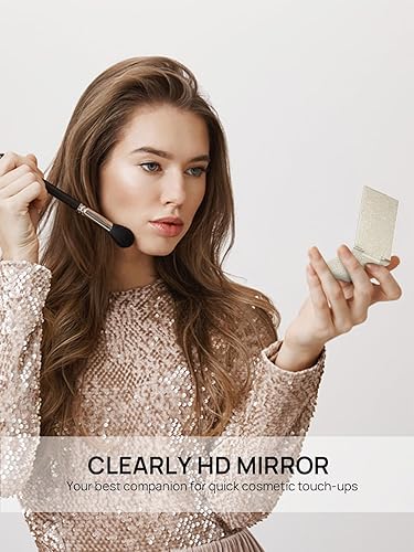 Miniatura 10 de MIRRORNOVA Espejo plegable portátil, espejo de mesa de maquillaje ultradelgado y duradero para viajes con carcasa de aluminio, dorado, tamaño mini,