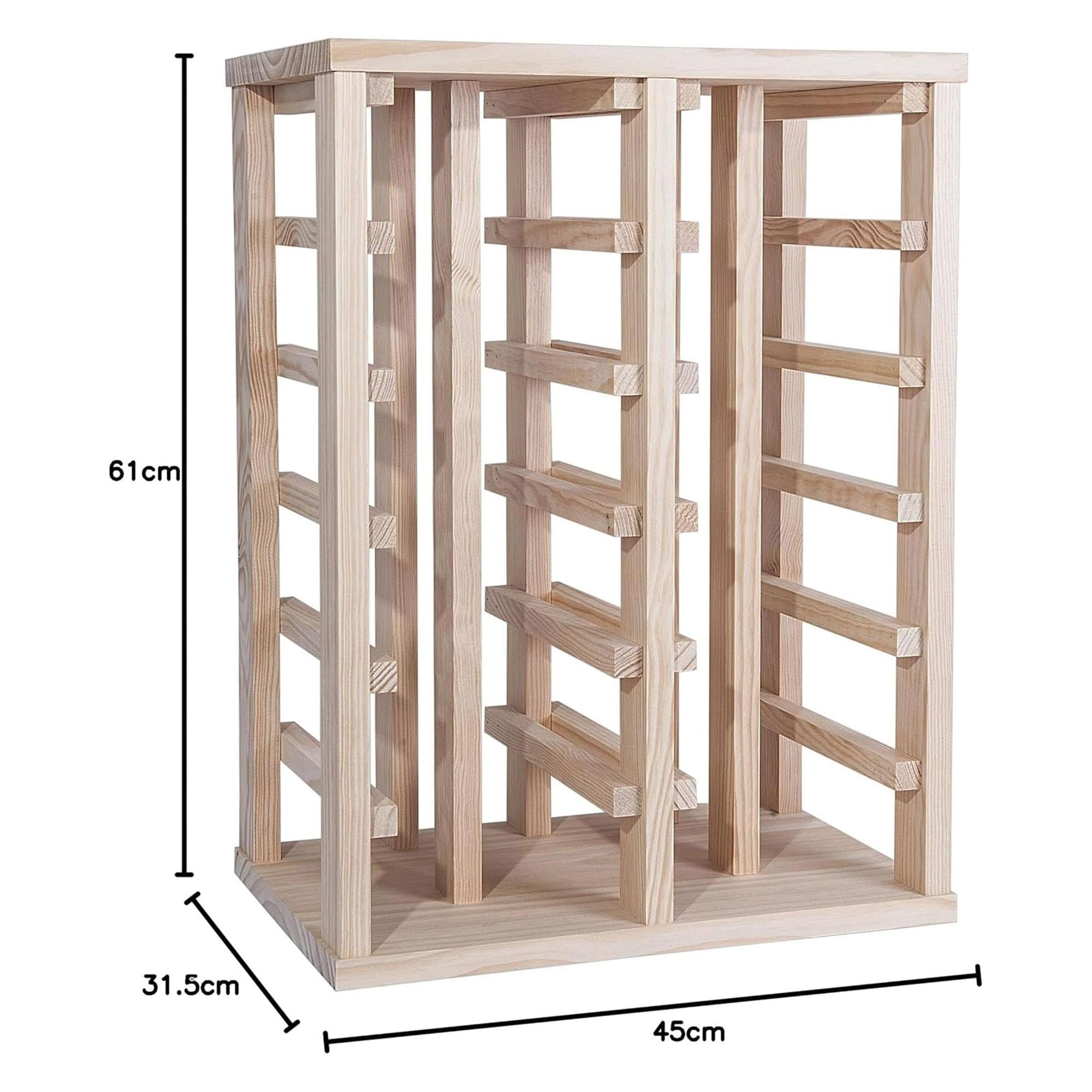 WELL HOME MOBILIARIO & DECORACIÓN Botellero en Madera de Pino con 24 estantes SIN barnizar H.66cm, 45 x 31.5 x 61 cm
