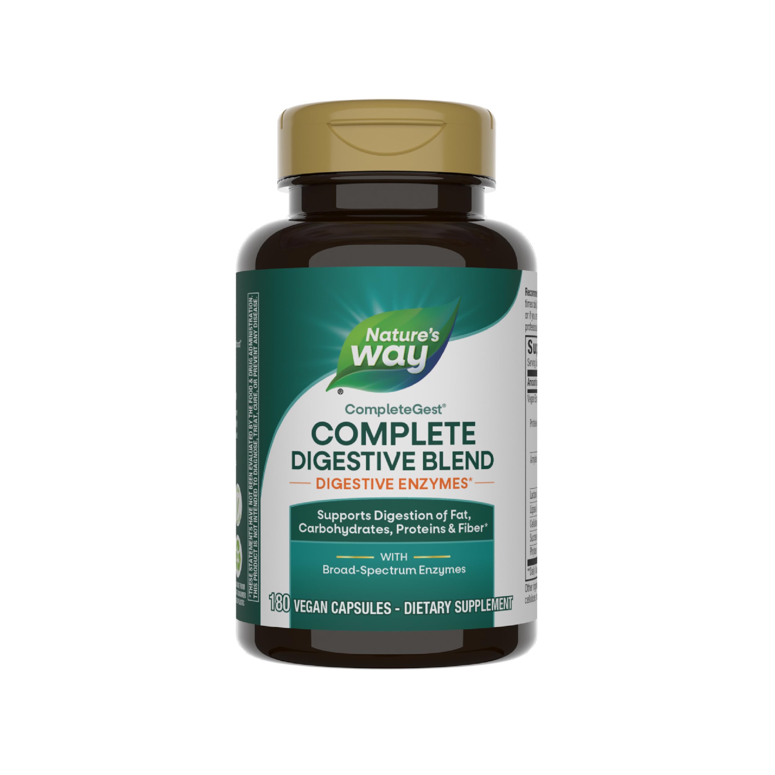 Nature's Way CompleteGest, Complete Digestive Blend, Vegan Enzymes, Supports Digestion of Fat, Carbohydrates, Proteins & Fiber*, 180 Capsules (Packaging May Vary)