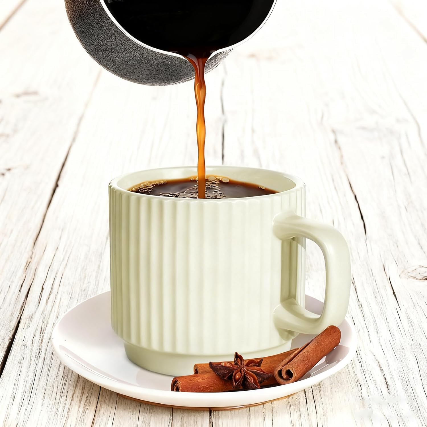 Juego De 4 Tazas De Café Apilables De Porcelana, Tazas De Espresso De 200 Ml con Asa para Té, Latte, Cacao Y Capuchino - Elegante Vajilla De Cerámica Blanca