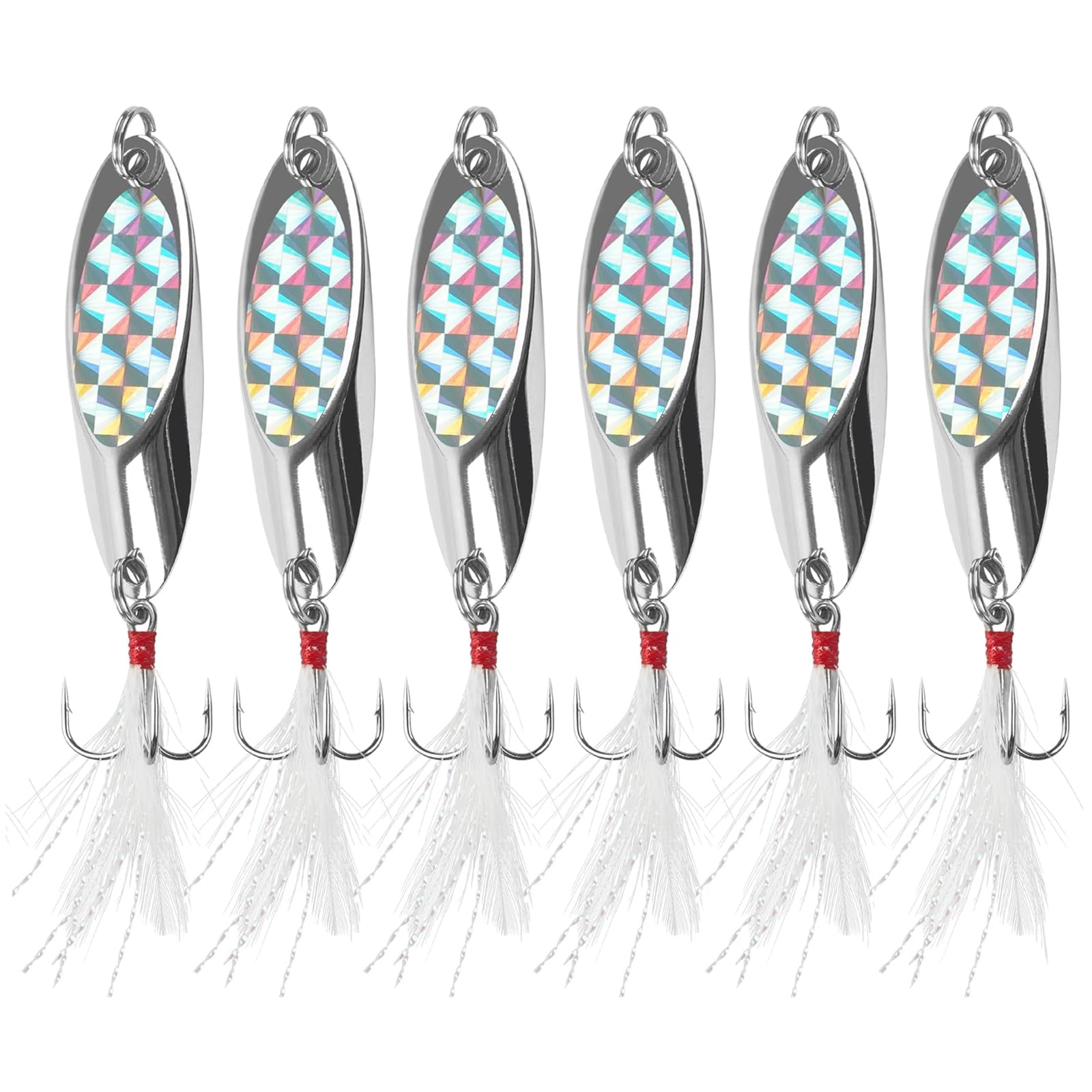 6 Pieces Fishing Spoon Spinner Baits Metal Treble Hook Feather Sea Sequins Hard Baits for Trout Bass Pike Octopus Catfish (10g-6pcs)