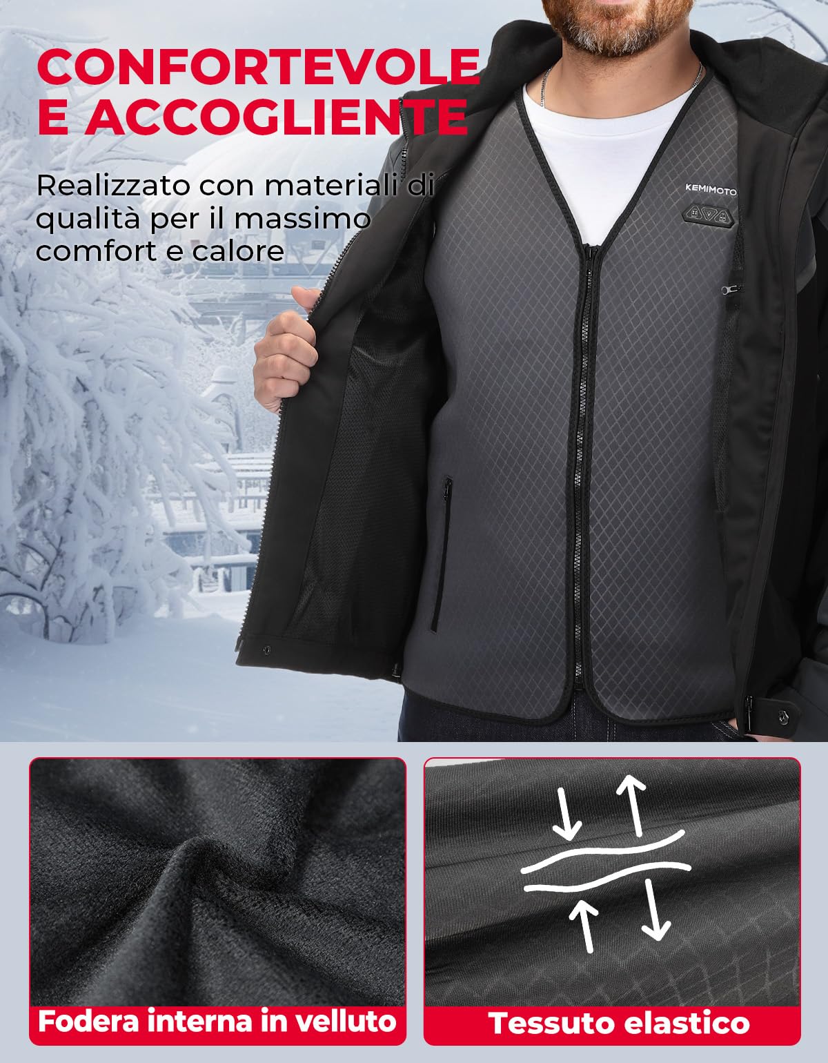 KEMIMOTO Gilet Riscaldato per Uomo Donna, Elettrico Gilet Riscaldato con USB, Giubbotti Riscaldati a Batteria Doppi Controlle per all’aperto Lavoro Sci Escursionismo Caccia Moto Grigio