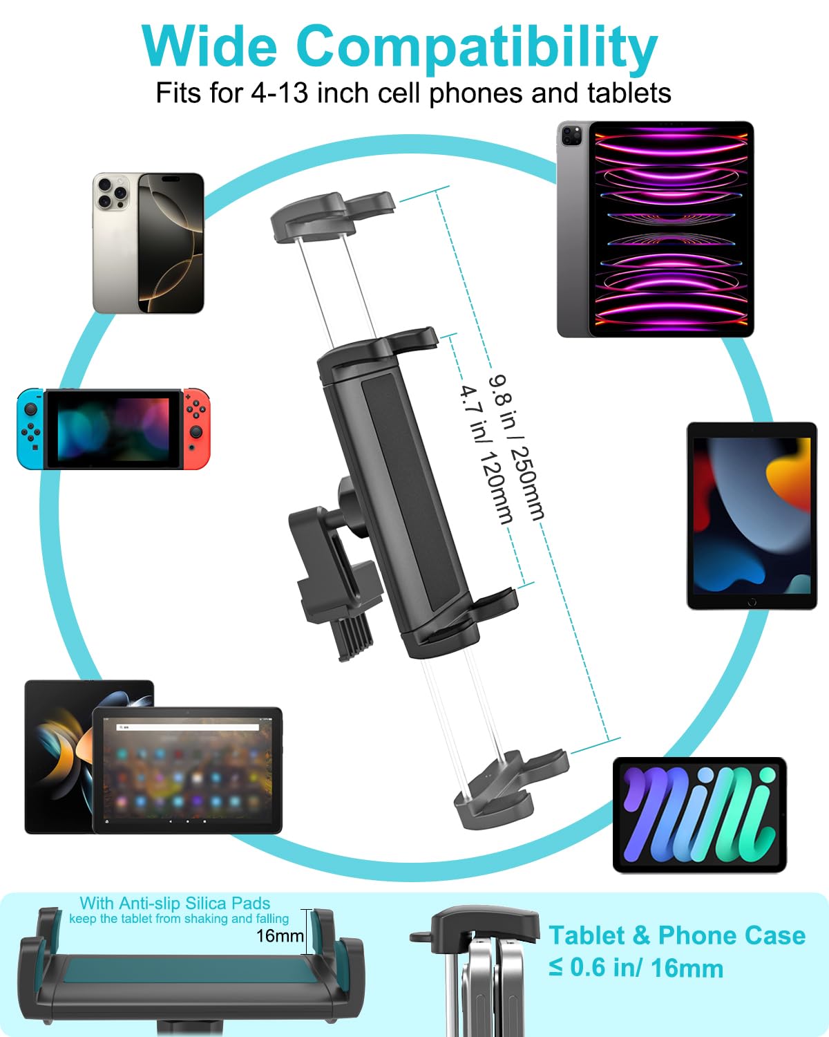 Supporto Tablet per Passeggero Tesla Model Y/3, Porta Co-Pilot per Presa Aria, Road Trip Essentials per iPad Pro Air Mini, iPad 10.9, Galaxy Tab, Cellulare, 4-13" Tablets