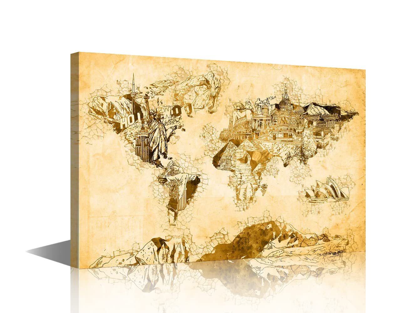 1 Piece Wall Art for Living Room Old Retro Sailing Map Paintings on Canvas Nautical Chart Pictures Giclee Prints Artwork Gallery-Wrapped Modern Home Decor Framed Stretched Ready to Hang(16"Wx24"H)