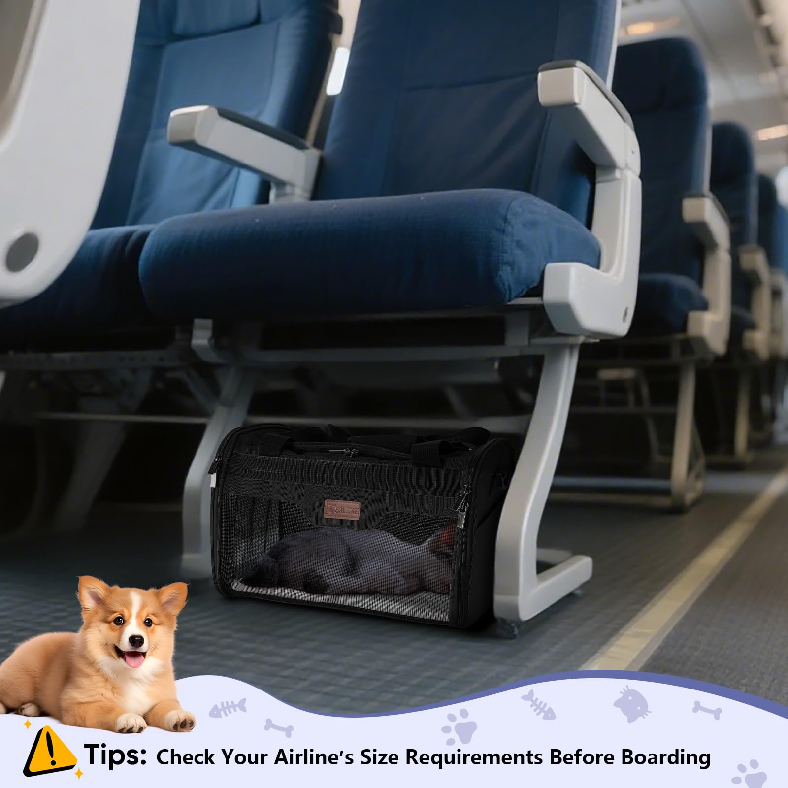 BALEINE Transportador para gatos y cachorros para mascotas pequeñas y medianas de hasta 15 libras, bolsa de viaje para perros de lados suaves con cremalleras de seguridad, funda de transporte plegable