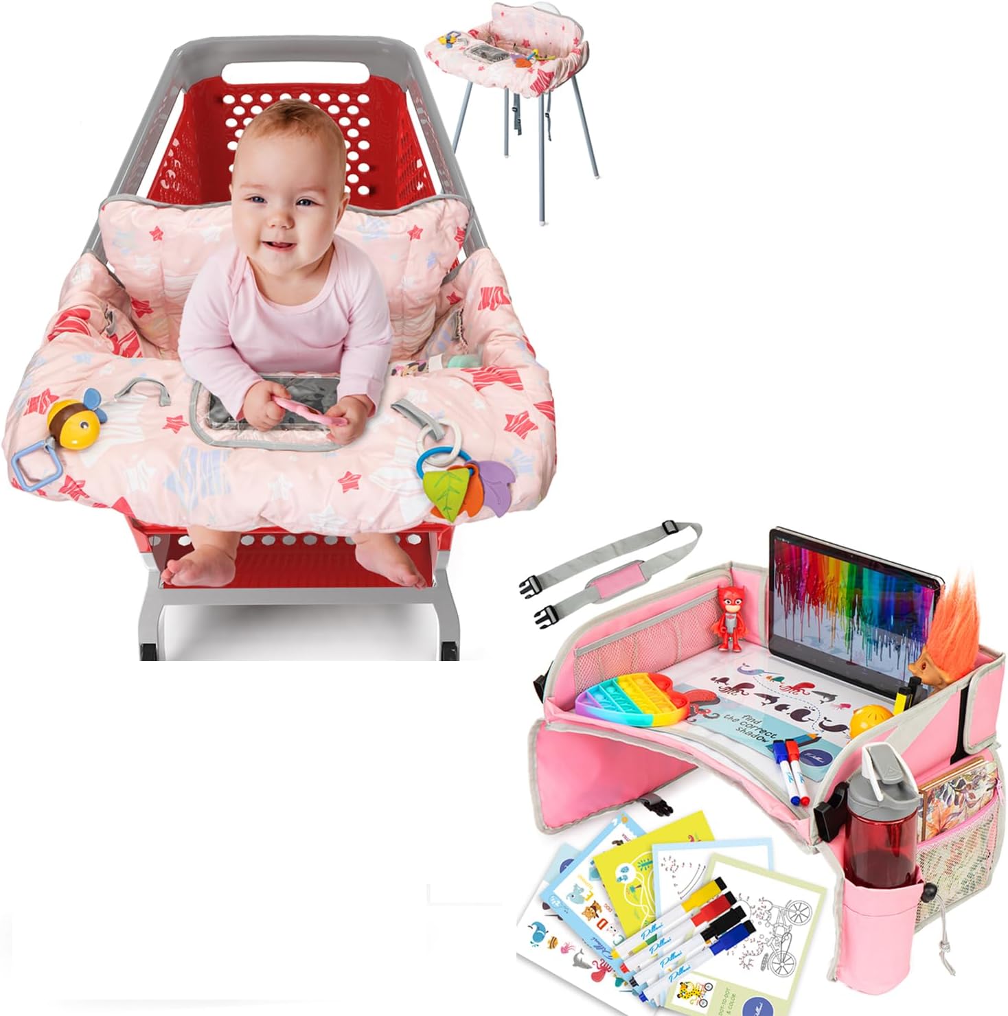 Baby Girls Bundle: Kids Travel Tray & Shopping Cart Cover