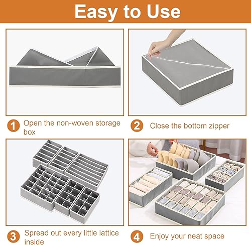 Miniatura 6 de Paquete de 6 organizadores de ropa interior con cajones 59 compartimentos plegables para calcetines brasier cajones organizador de tela aparador y