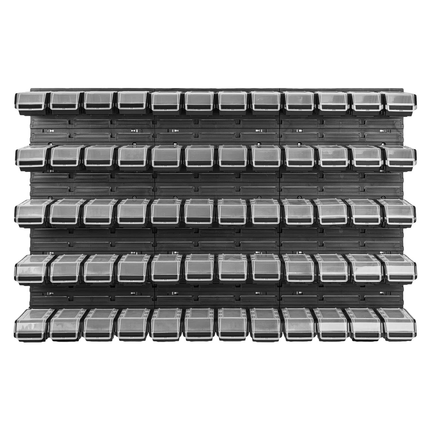 Pudełko do układania regał ścienny – 1158 x 780 mm – system przechowywania 60 sztuk pudełek z pokrywką – regał magazynowy pojemniki magazynowe regał do przechowywania, czarny