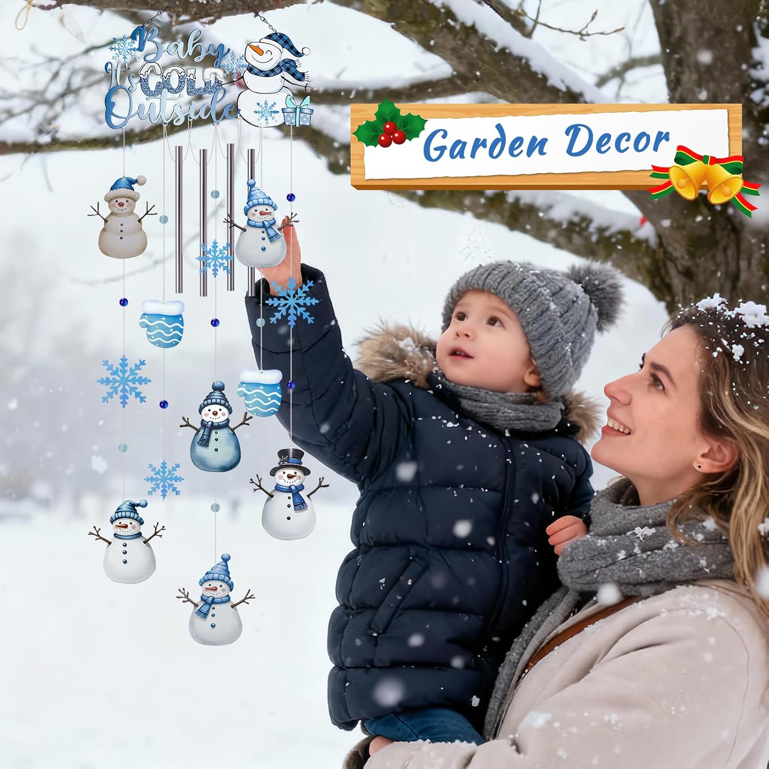 AVEKI Snowman Wind Chimes for Outside, 38'' Metal Christmas Wind Chimes with Double-Sided Painting, Outdoor Decor for Garden, Patio, Yard, for Family & Friends (Snowman) - Image 5