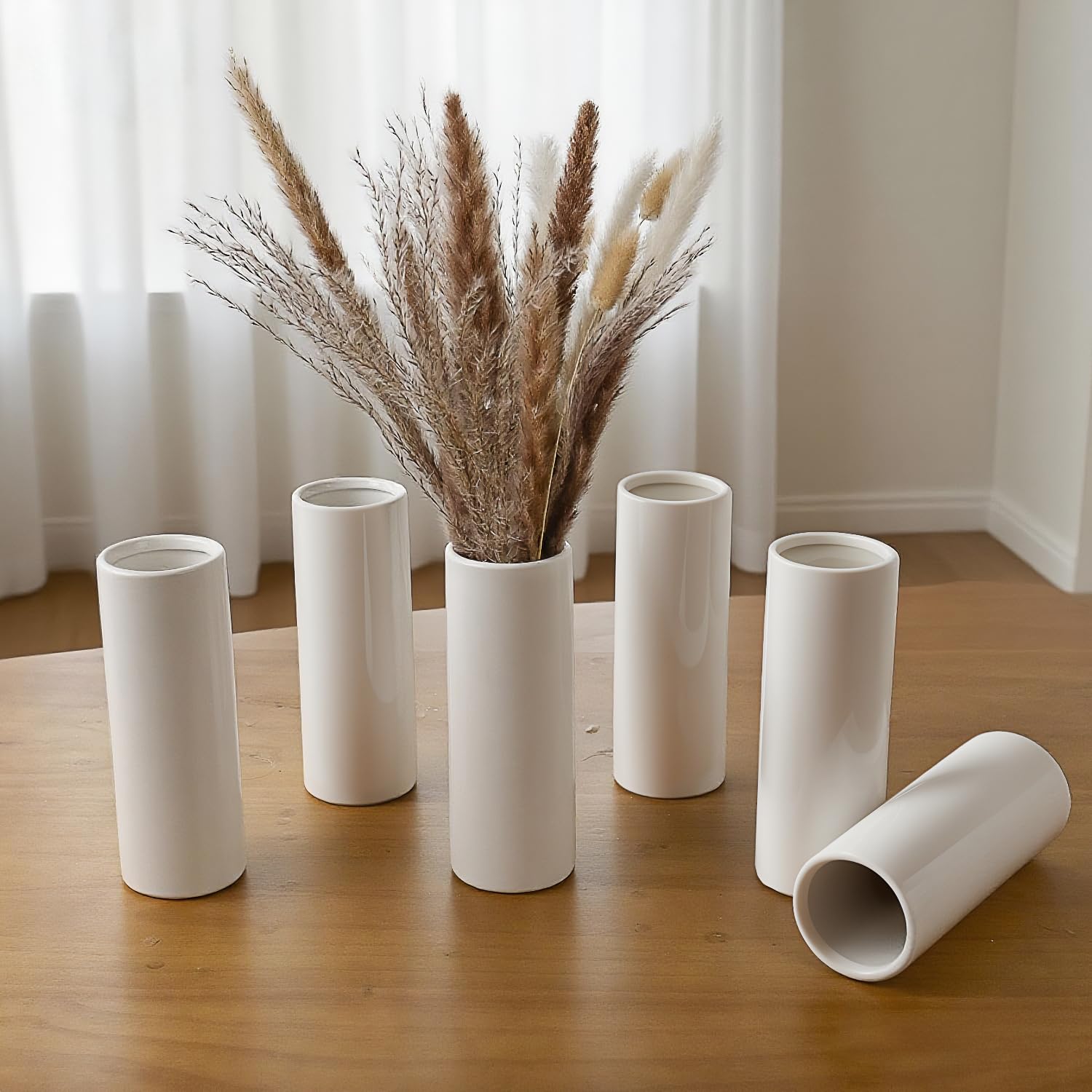 Moderne weiße Keramikvasen, Set mit 10 Stück, für Wohnzimmer, Schlafzimmer, 18 cm, minimalistische, frische kleine Blumenvasen für Blumenstrauß, künstliche Pflanzen, Heimdekoration, Büro