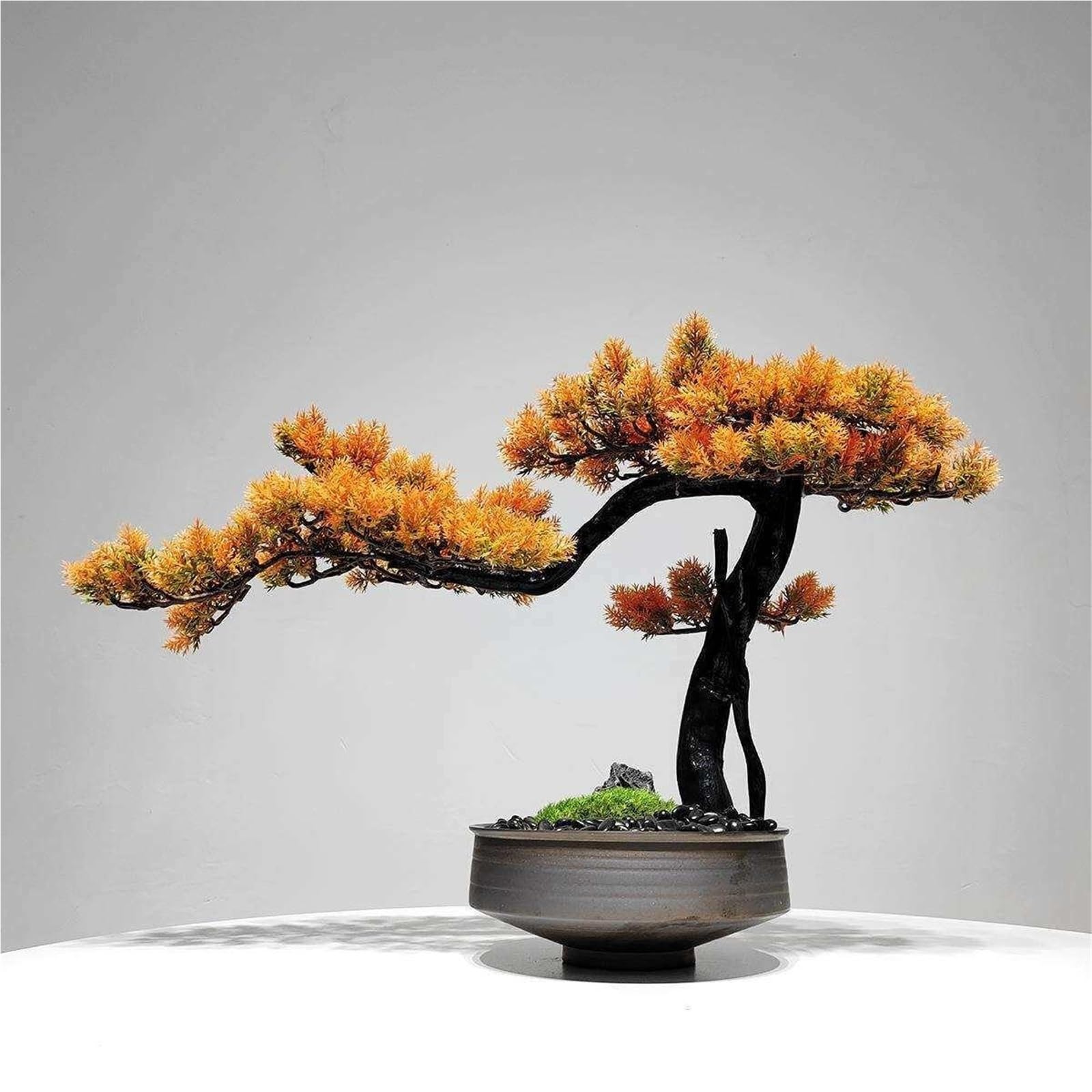 Albero Bonsai Artificiale Bonsai Artificiale in Stile Cinese con Vaso in Ceramica, Albero in Arancione for Soggiorno