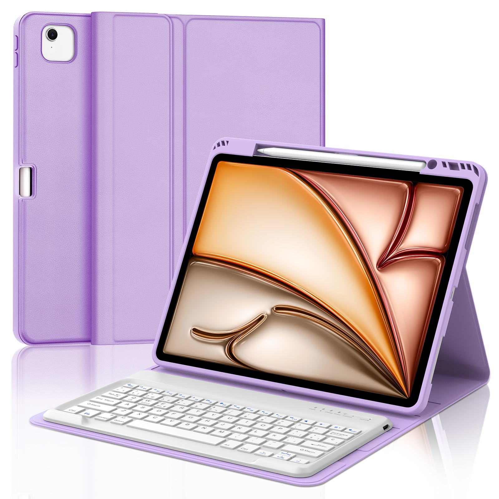 Funda Teclado para iPad Air 13 Pulgadas (M4/M3/M2, 2026/2025/2024) - QWERTY Español Ñ, Magnético Desmontable Bluetooth Teclado, Funda con Portalápices(Lila Claro)