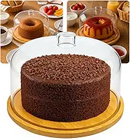 Boleira Porta-Bolo de Bambu Com Tampa de Acrílico Cúpula | Perfeito Para Armazenar Seus Bolos e Tortas | 30cm Diâmetro