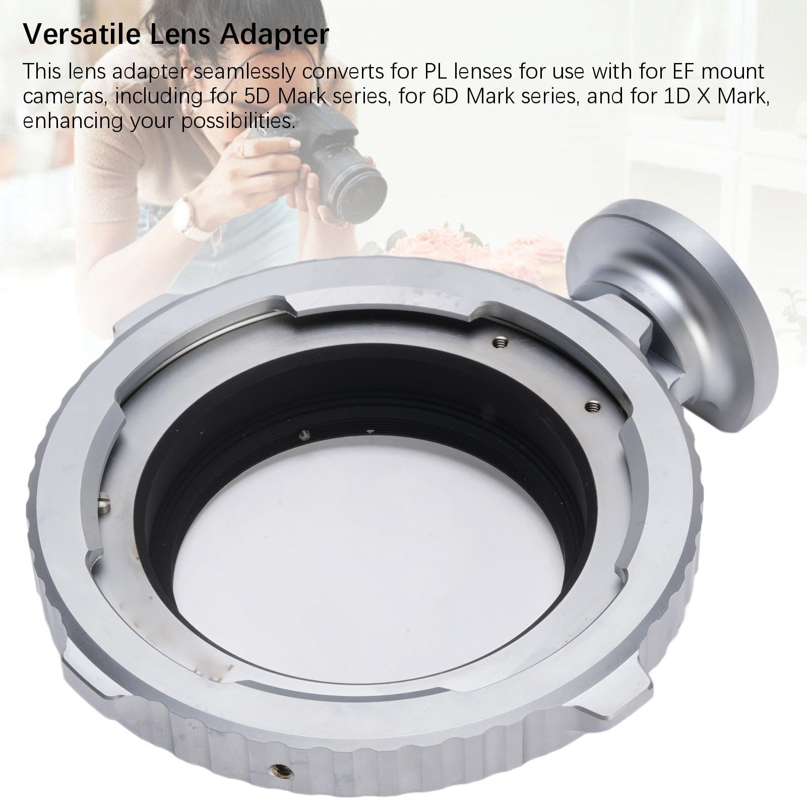 Diyeeni Adaptador de Lente PL a EF, Aleación de Aluminio, Ligero y Duradero con Sellado de Goma y Bloqueo Giratorio, para Cámaras con Montura EF 5D Mark 6D Mark 1D X
