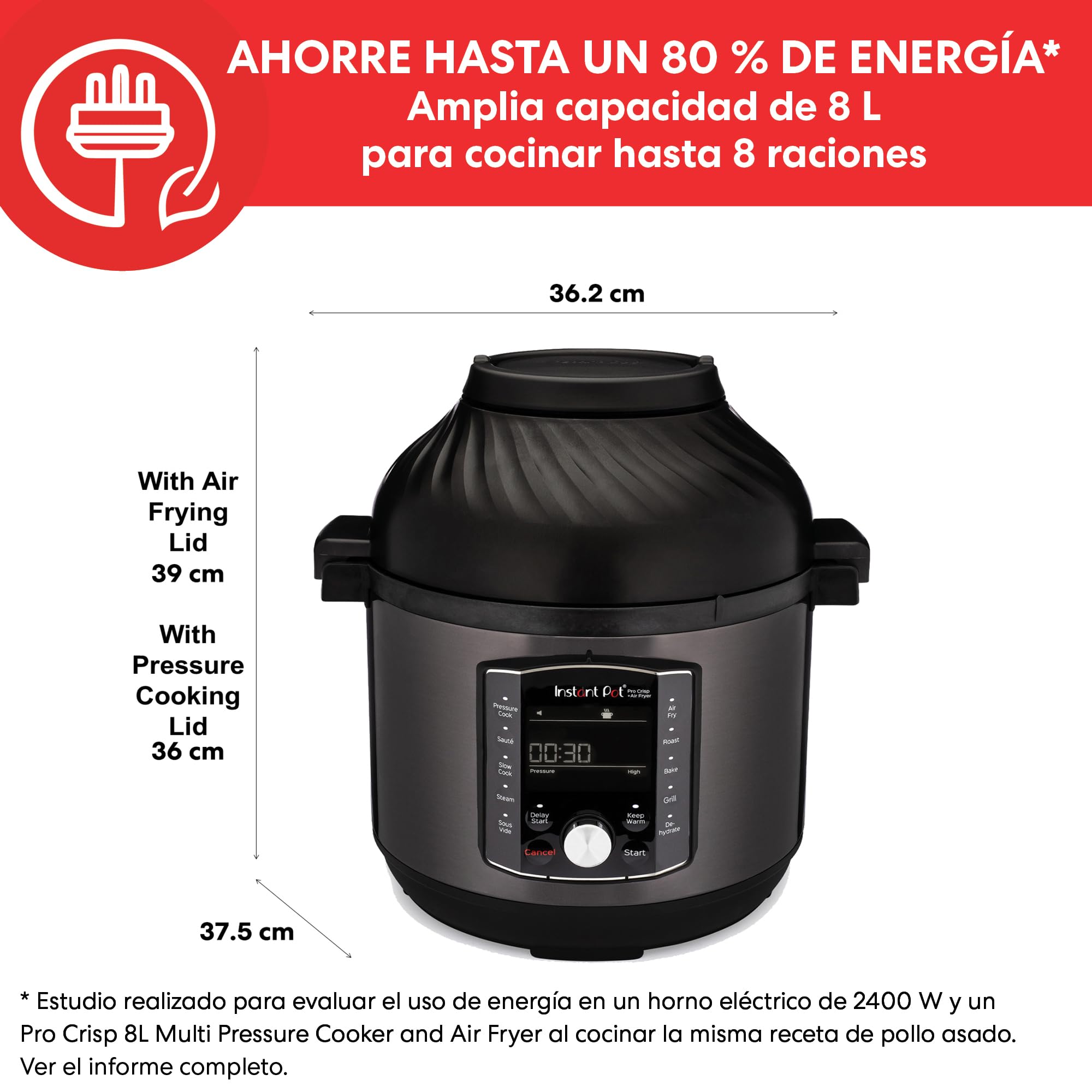 Instant Pot Pro Crisp 11 en 1 Olla Eléctrica a Presión Multiusos