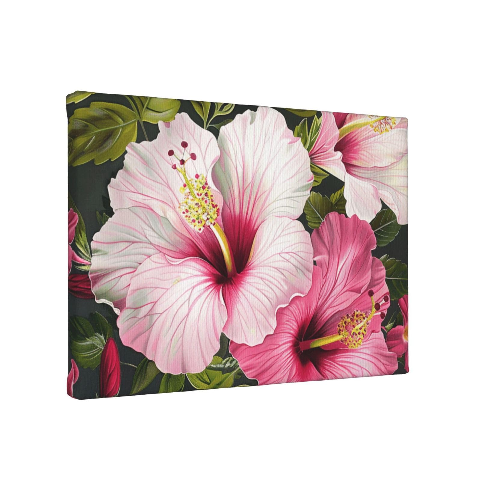 YKLJG Hibiscus Flowers Printed Wall Art Canvas Painting 30x20 CM Wooden Framed Picture Painting Artwork Prints for Bedroom Kitchen Home Office Decor