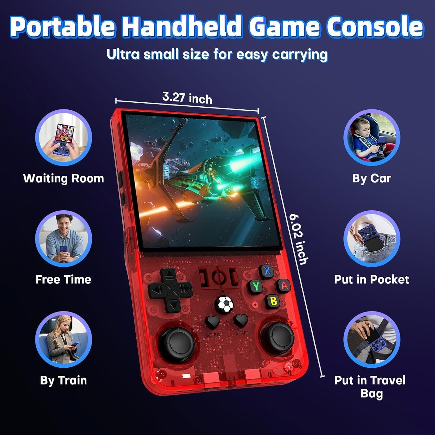 R36 Max Retro Gaming Console, Retro Handheld Console 4.0'' Screen Linux System, 64G TF Card, 4000mAh Rechargeable Portable Pocket Arcade, Red - Image 5