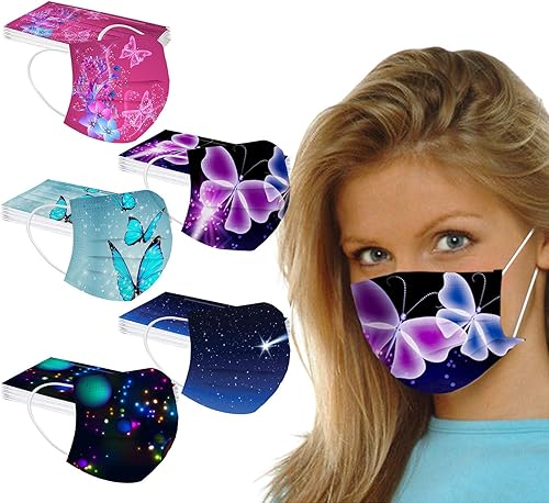 50 mascarillas desechables para adultos y mujeres, cambio de color con cintas elásticas para las orejas y clip para la nariz, cuidado de la piel