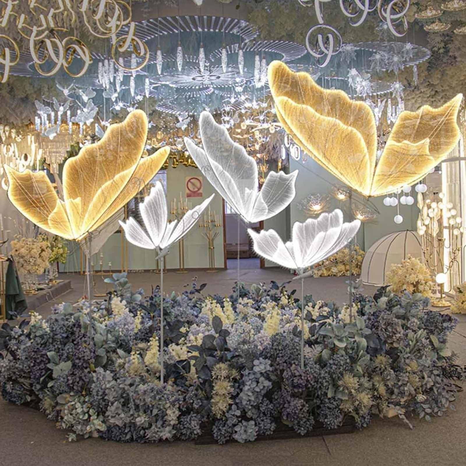Wedding Butterfly Floor Lamp, LED Butterfly Lights, Creative Hanging Butterfly Ceiling Lamp, Butterfly Decoration Props for Bridal Wedding Party Event Centerpieces,Warm2pcs-60cm