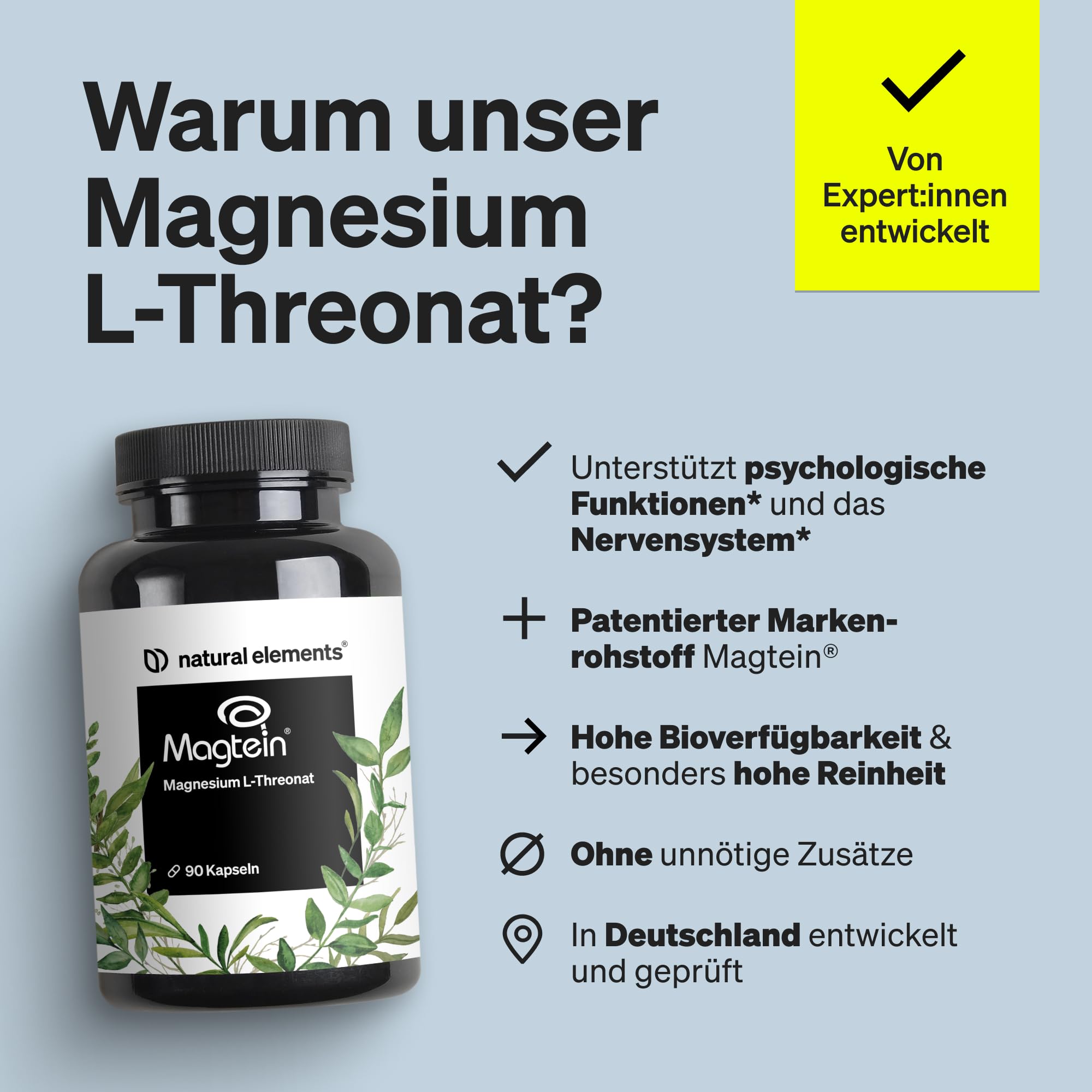 Magnesium L-Threonate (Magtein®) – 2.083mg Magnesium L-Threonat pro Tagesdosis – 90 Kapseln – für deinen Magnesiumhaushalt – vegan, hoch bioverfügbar – in Deutschland entwickelt & laborgeprüft
