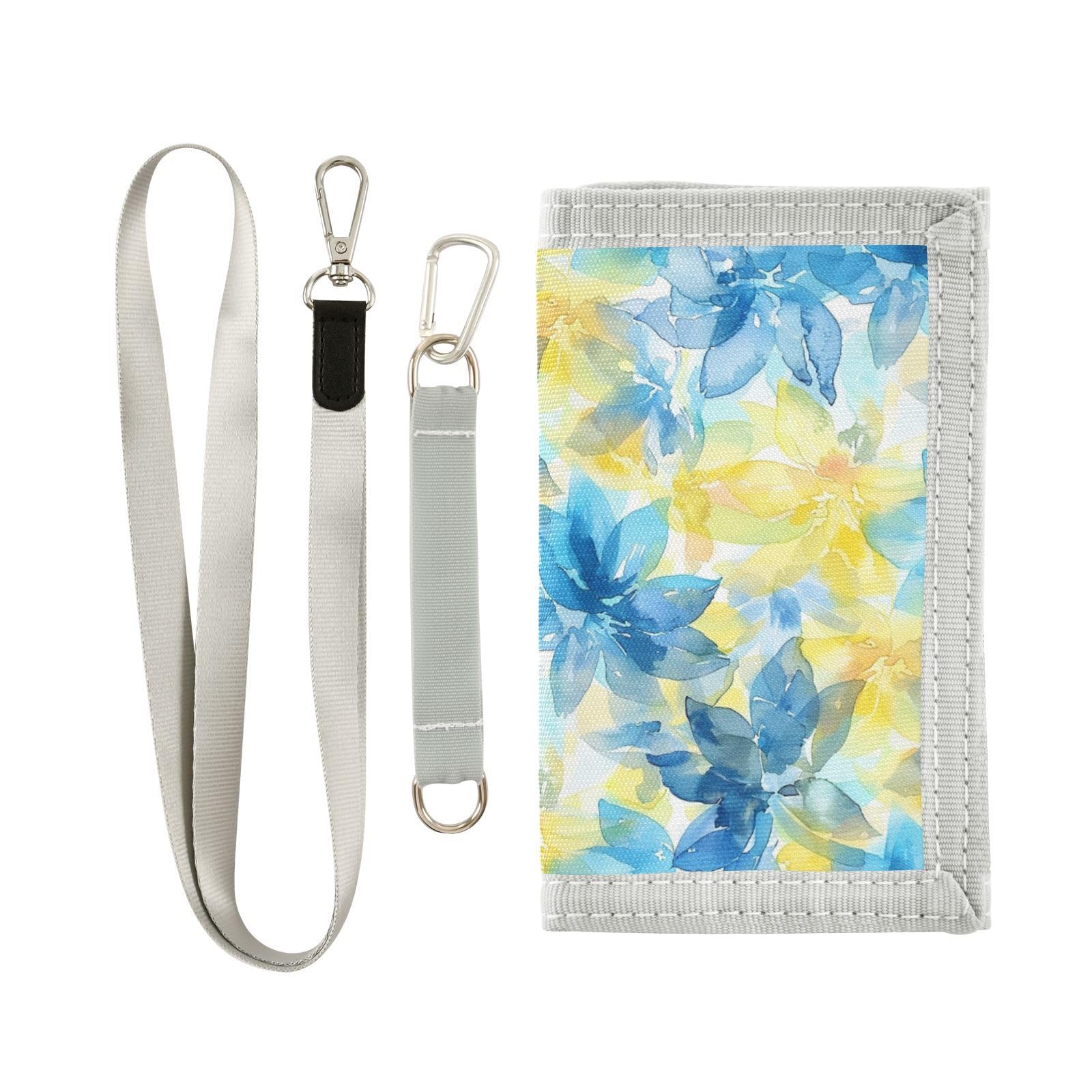 Yoogain Abstract Watercolor Flower Lemon Yellow Light Blue money clip gifts for young nylon wallets for men with lanyard