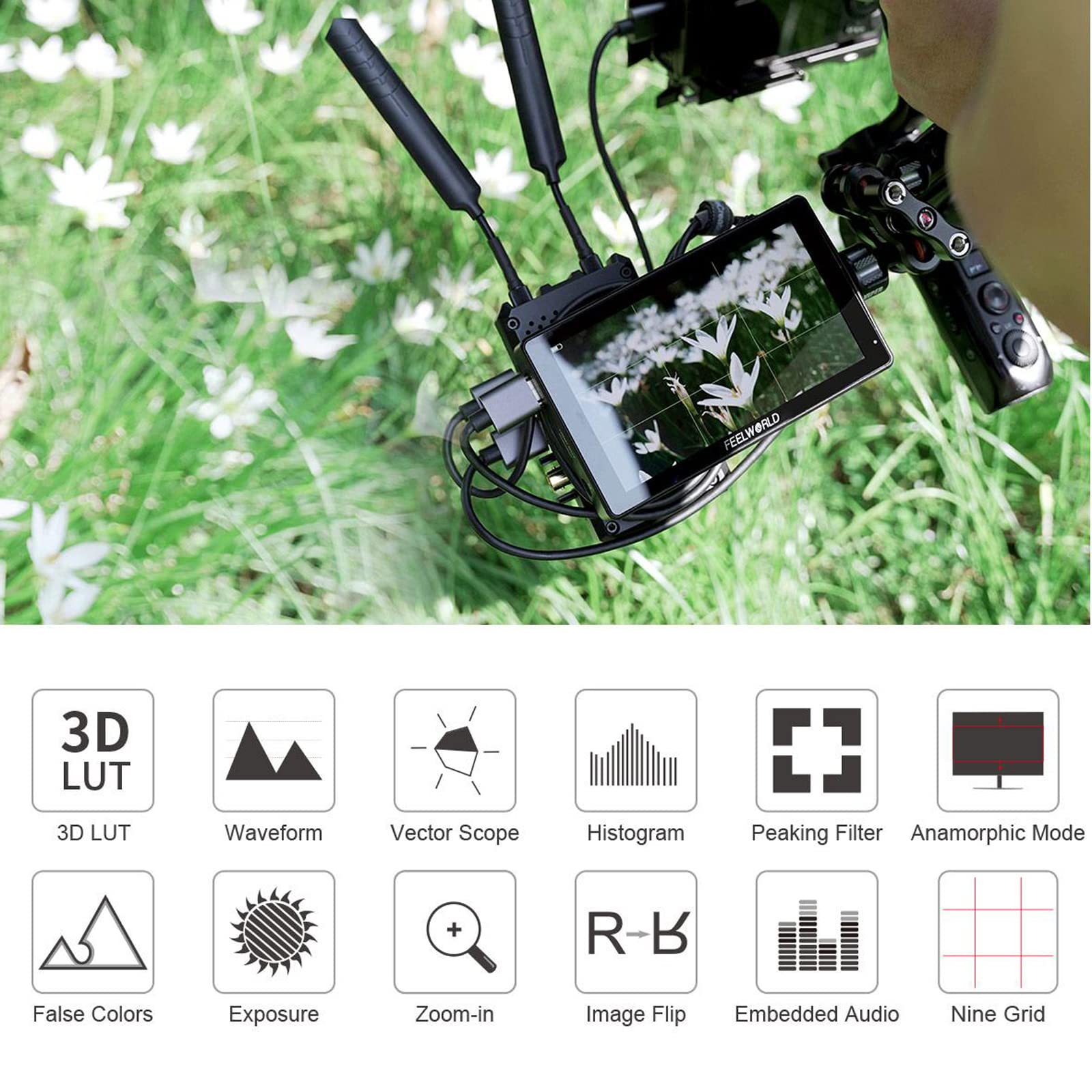 FEELWORLD Monitor de Campo de Câmera LUT5 5,5 polegadas Ultra Alto