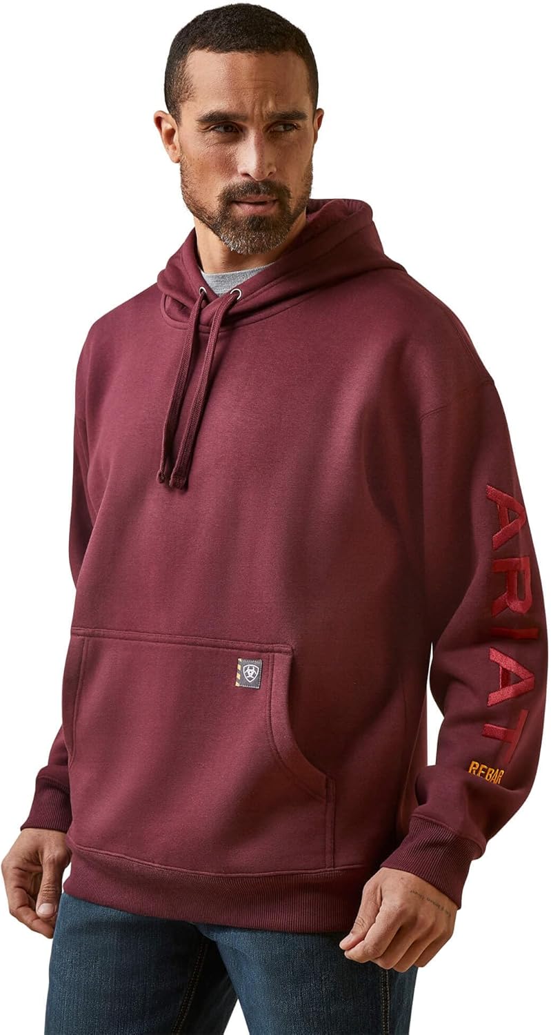 ARIAT Men's Rebar Graphic Hoodies, Malbec/Grey, X-Large