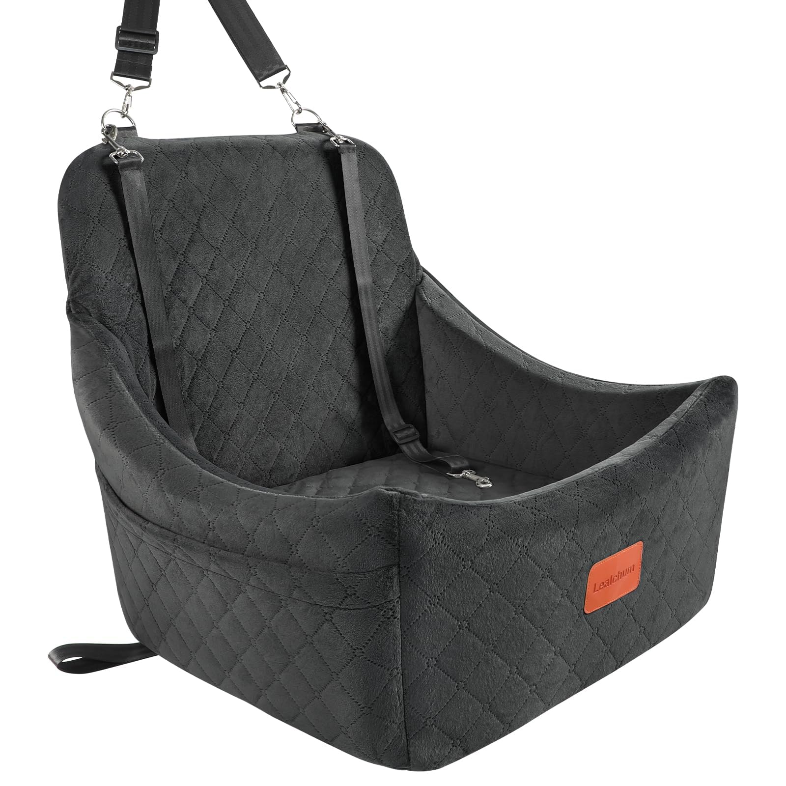 Lealchum Hundesitz für mittelgroße Hunde, verstellbaren Riemen, Anti-Rutsch-Boden Haustier Autositz, voll abnehmbar und waschbar (Black, Medium)