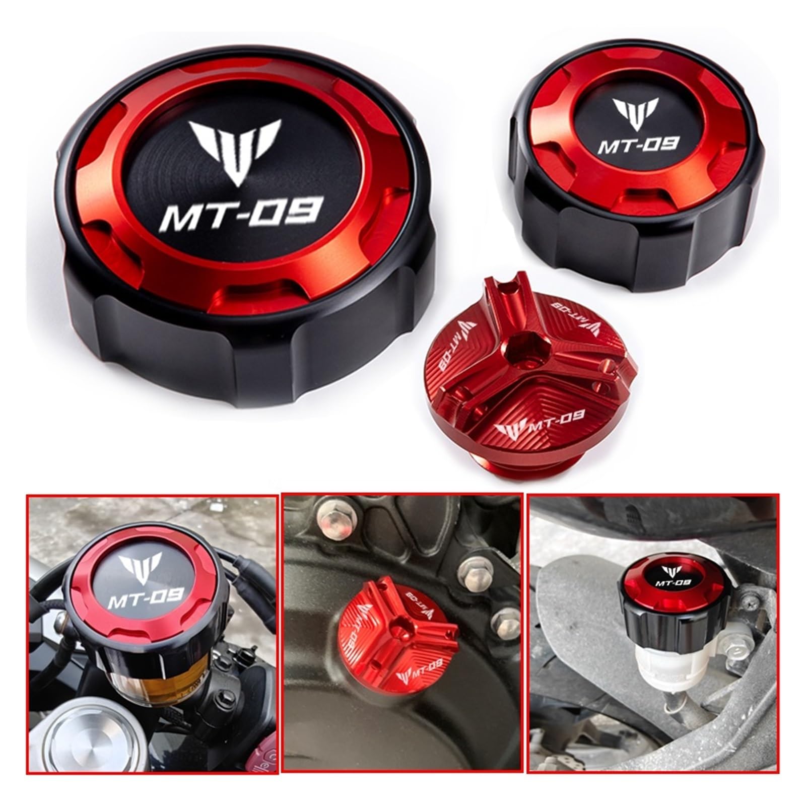 Compatible avec MT 09 MT-09 Mt09 SP 2021-2024 Accessoires de Moto CNC Protection du Bouchon de Liquide de Frein Avant et arrière et Bouchon de Remplissage d'huile