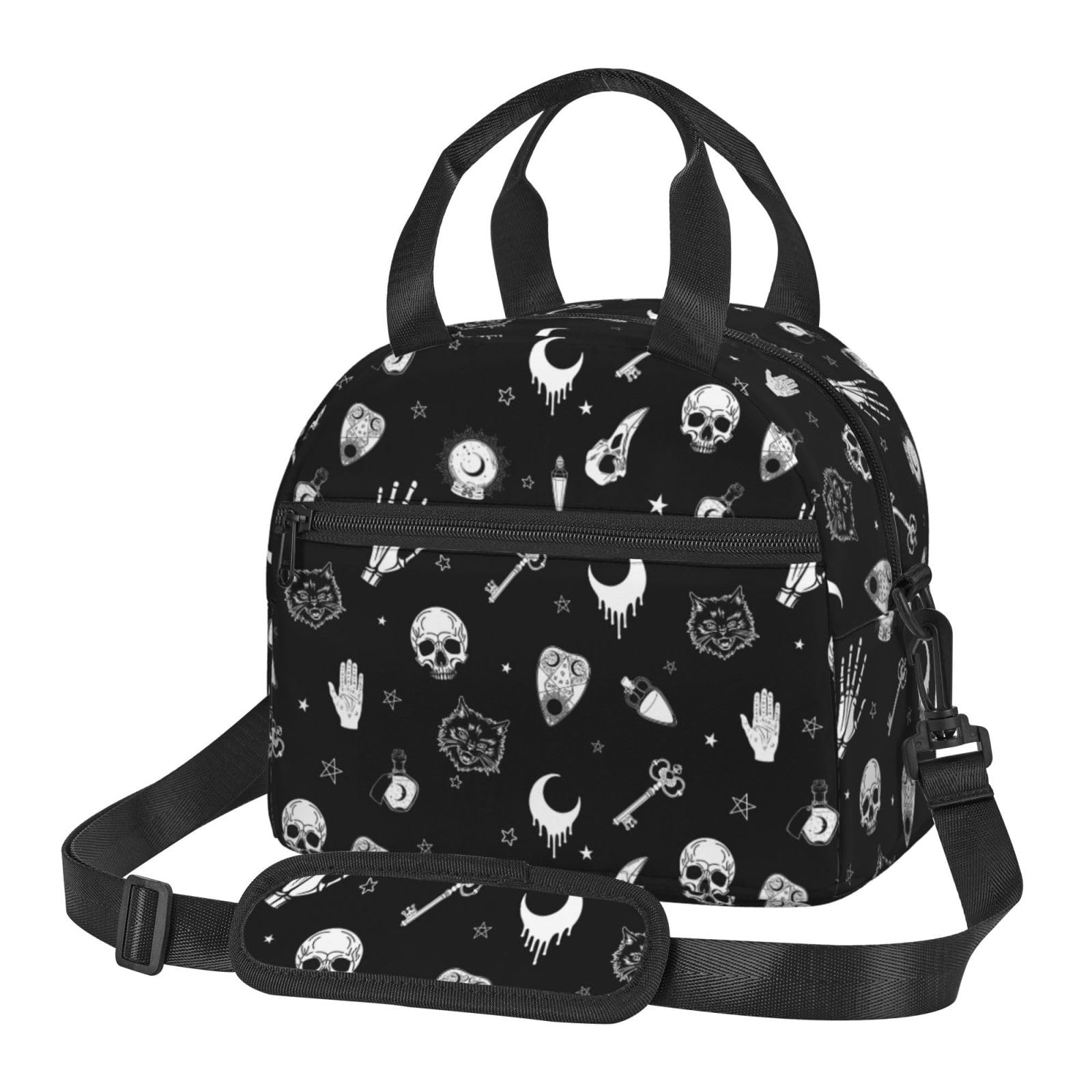 bassyil Gothic Skull Insulated Lunch Bag Reusable Lunch Box With Adjustable Shoulder Strap Cooler Tote Bag For Men Women