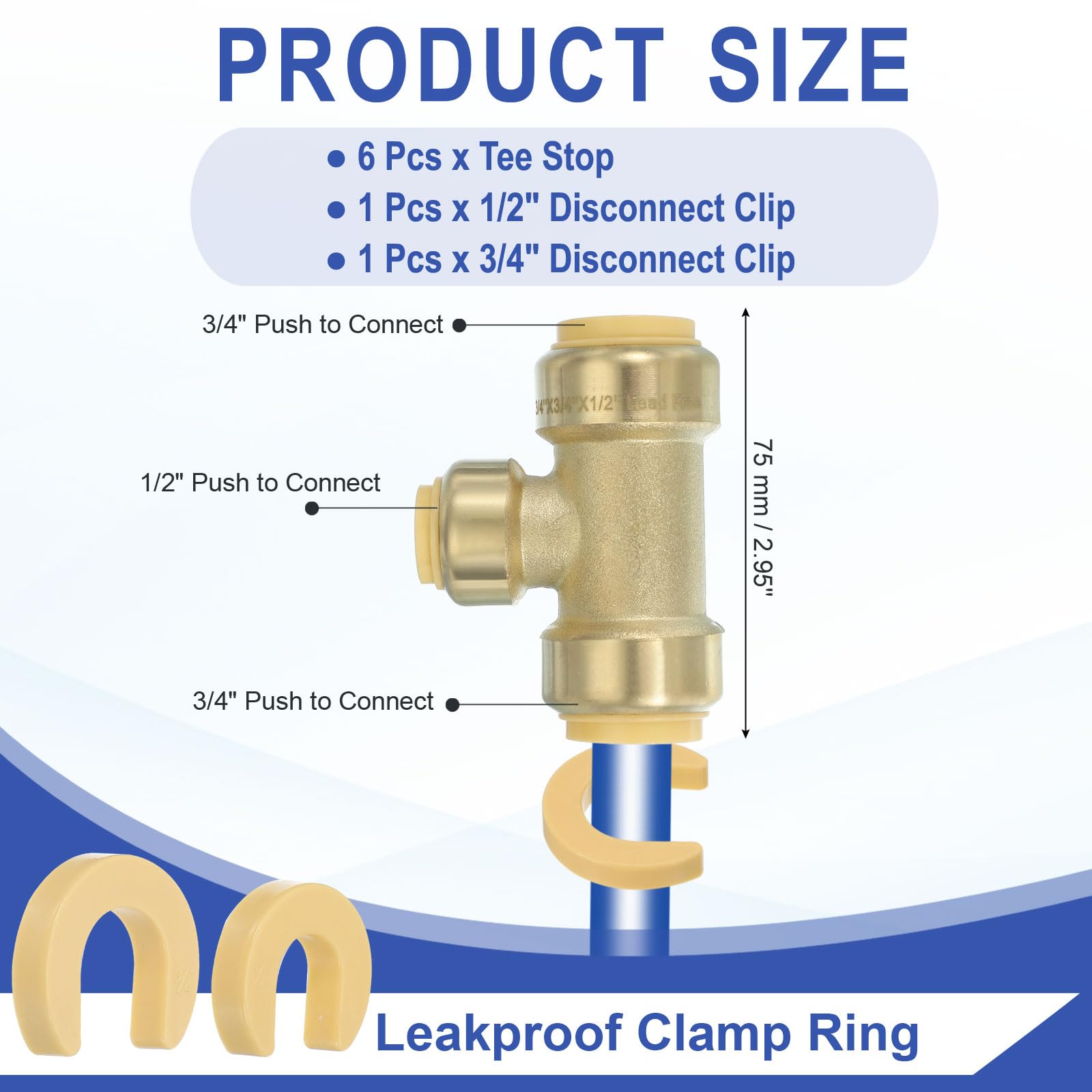 PATIKIL 2 Pcs Tee Stop Valve 3/4" x 3/4" x 1/2" Compression Water Shut Off Valve 1/4 Turn Operation with 3/4" Disconnect Clip for Faucet Toilet Pex Copper Cpvc Pipe Brass Gold - Image 2