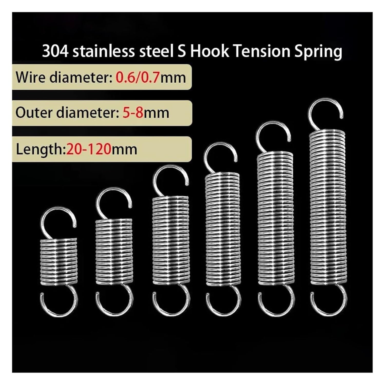 10/5Pcs Wire Diameter: 0.6/0.7mm, 304 Stainless Steel S-Hook Spiral Coil Tension Spring, Outer 5-8mm, Length: 20-120mm(35mm (10Pcs),6MM_0.7MM)