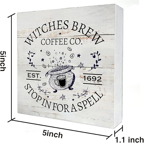 Miniatura 2 de Cartel de madera de café rústico de brujas para preparar café, caja de madera, letrero de Halloween, decoración de estante de escritorio para casa