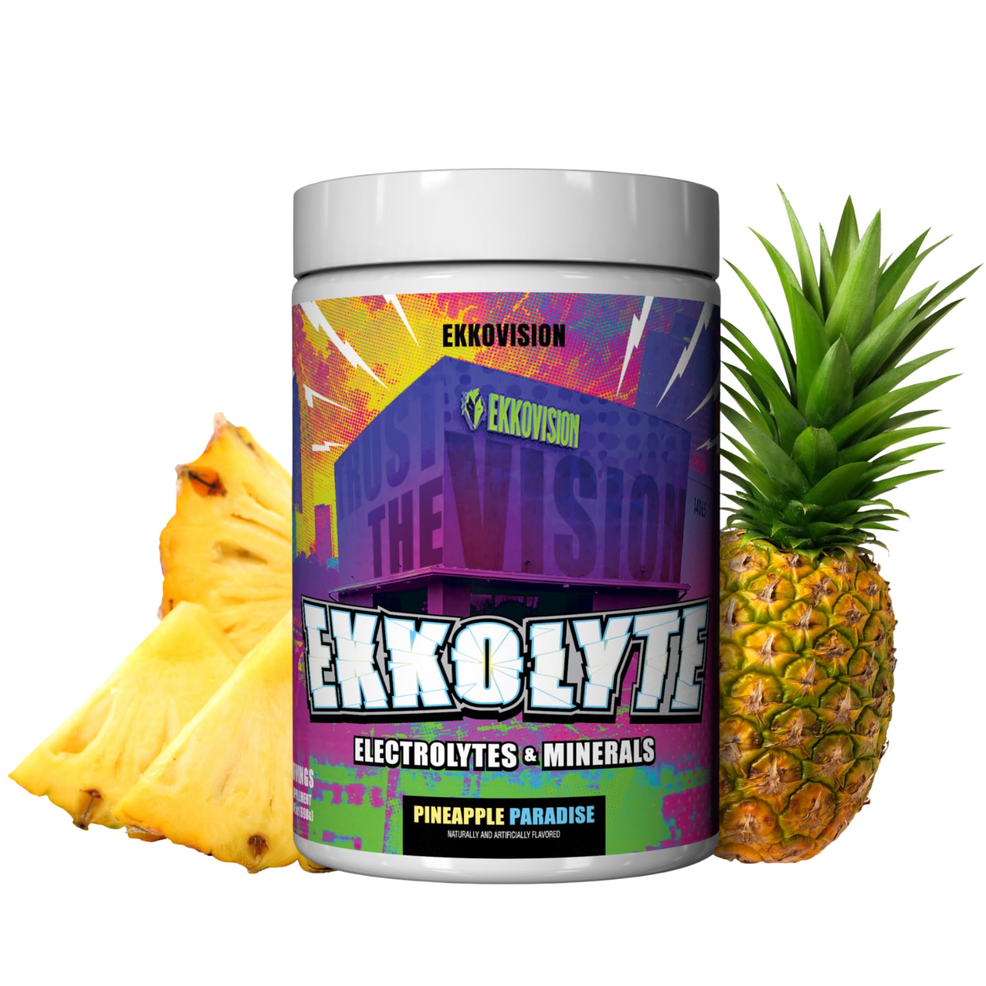 Ekkovision Ekkolyte Electrolytes and Minerals Powder, 50 MG Vitamin C & 155 MG Magnesium for Hydration Support, Essential Electrolytes for Women and Men, Pineapple Paradise Flavor, 60 Servings