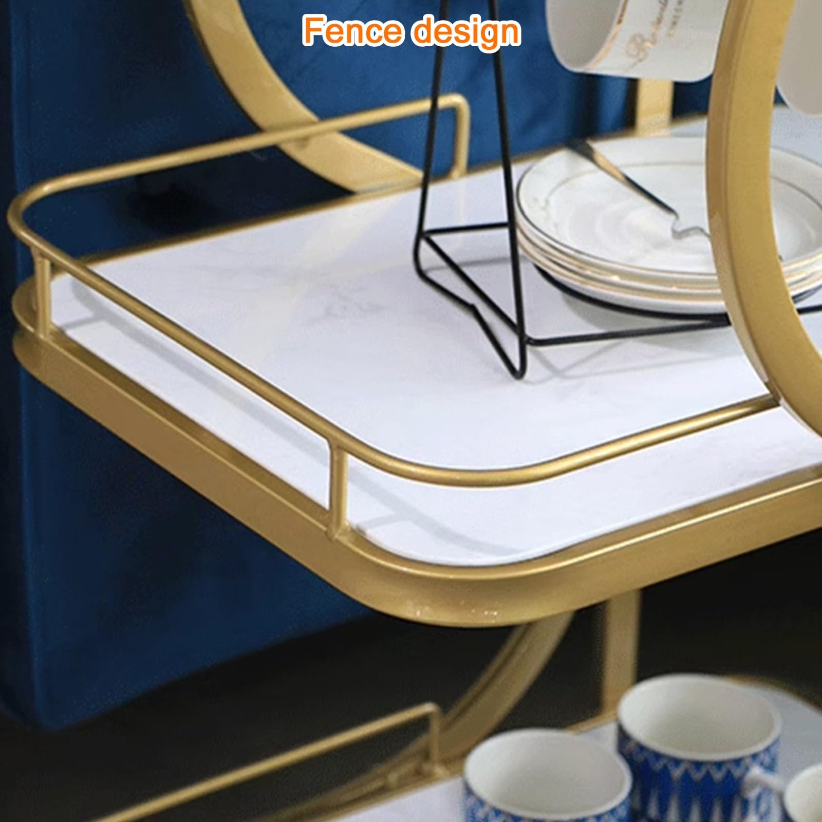 Carrello da Bar per la casa Carrello da Servizio per la Preparazione del Cibo Tavolo in Acciaio Inossidabile Carrello da Bar per la casa a 3 Livelli con Ruote,Oro-45 * 34 * 84CM