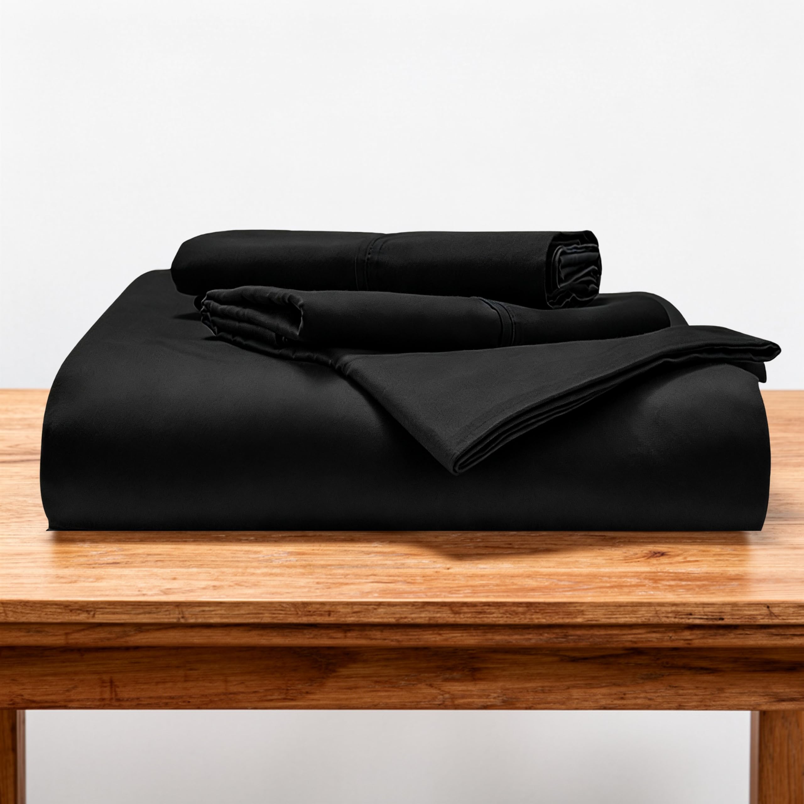 1 lenzuolo con angoli con 2 federe – 3 pezzi [California King Size, colore nero] 400 fili, 100% cotone egiziano a fibra lunga, tasche profonde 30,5 cm, morbido raso setoso trama