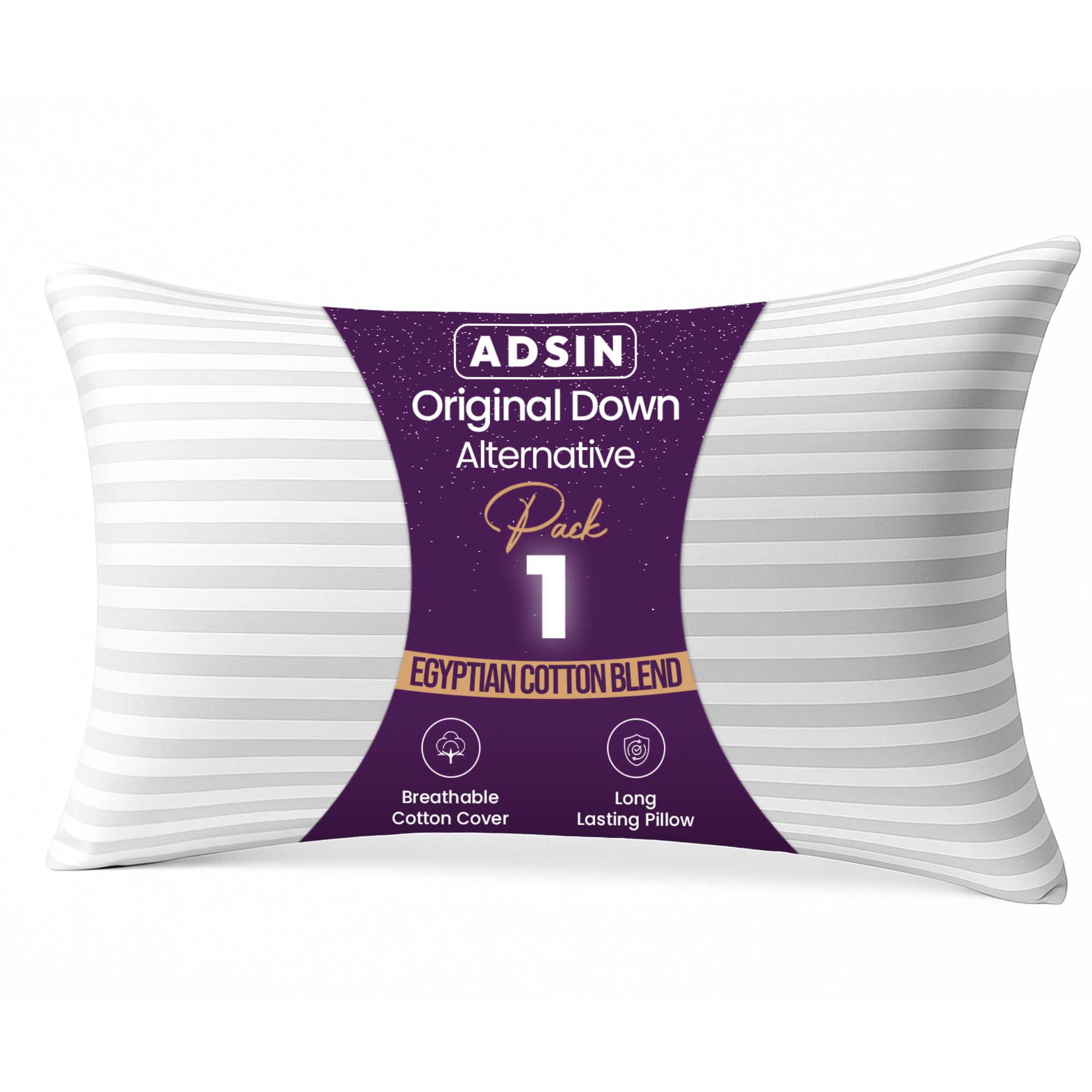 1 Pack Stripe Hollowfibre Pillow Hotel Quality, Soft, Comfortable Suitable & Supportive Bounce-Back Luxury Pillows for Stomach, Back & Side Sleep, Standard Size (19"x29")