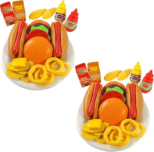Miniatura 10 de PowerTRC Juego de 26 piezas de comida rápida para niños, hamburguesas, perritos calientes, papas fritas, anillos de cebolla, maíz y más, juego