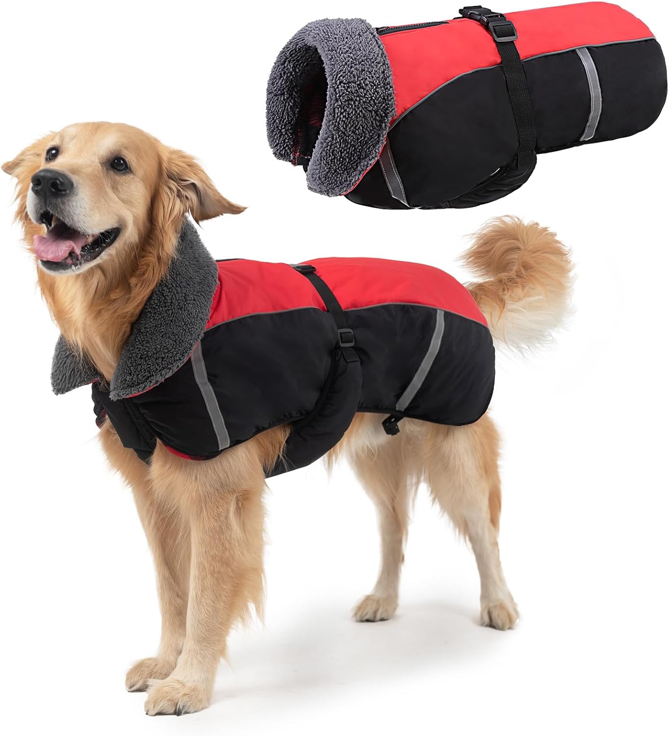 SCENEREAL Warm Dog Coat - Waterproof Dog Jacket for Extra Large Dogs, Fleece Vest with Adjustable Buckle & Leash Hole, Windproof Reflective Cold Weather Coats for Small Medium Large Dogs, XXL