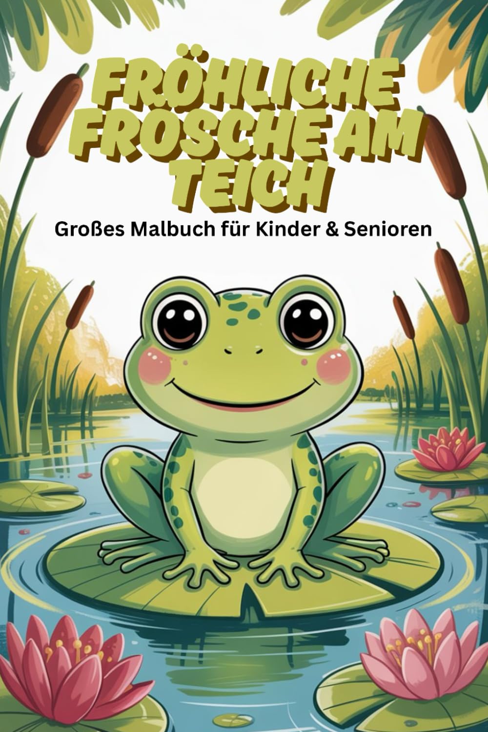 Fröhliche Frösche am Teich – Großes Malbuch für Kinder & Senioren: Entspannendes Ausmalbuch mit süßen Fröschen, Seerosen & Teichmotiven | 85 liebevolle Motive | Jede zweite Seite leer