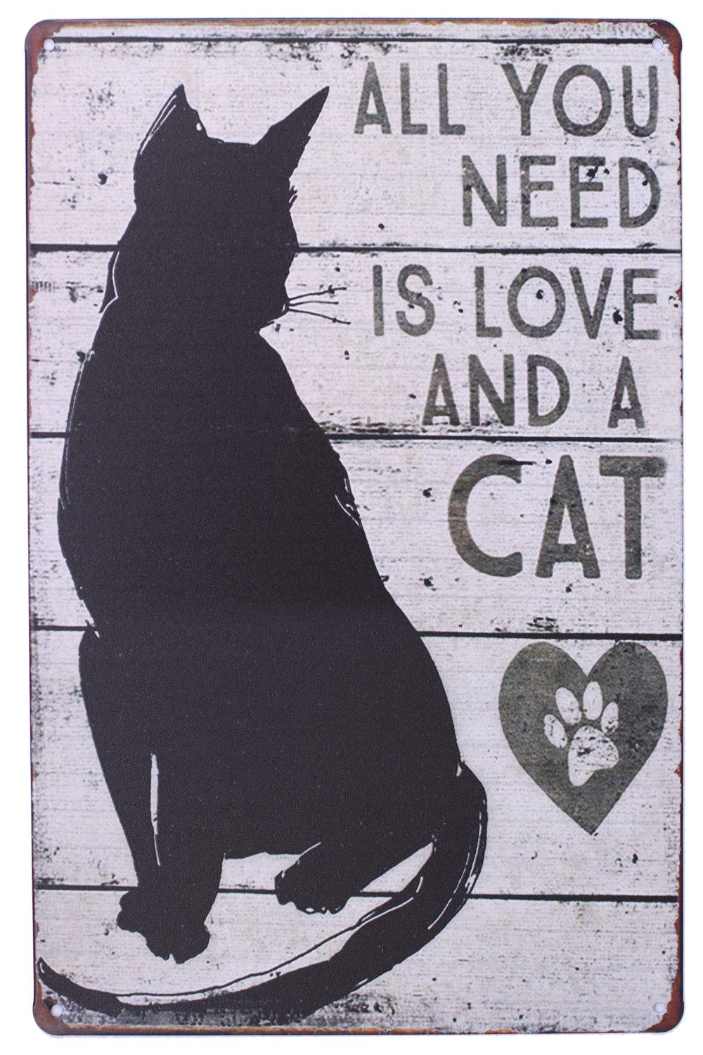 SUMIK All You Need is Love and a Cat, Metal Tin Sign, Vintage Art Poster Plaque Home Wall Decor