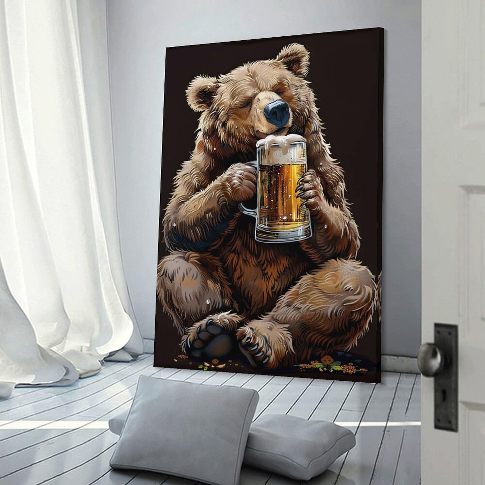 Junmoney Decorative Wall Artwork Bear Beer, 08x12inch(20x30cm), for Calm Bedrooms, Home Corners Or Flats, An Easy Wall Refresh for Bedrooms