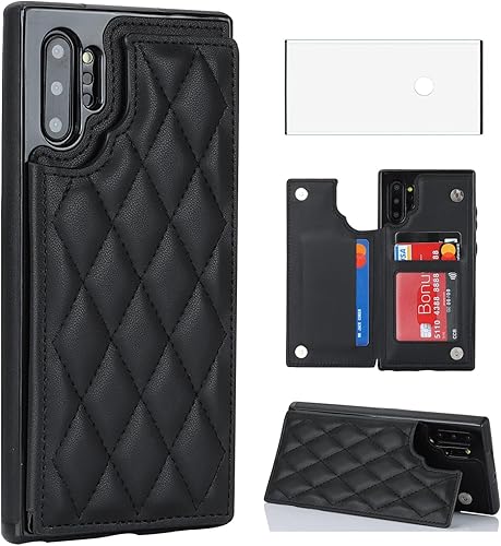 Asuwish Funda de teléfono para Samsung Galaxy Note 10 Plus Note10+ 5G Funda tipo cartera con protector de pantalla y tarjetero de cuero RFID para
