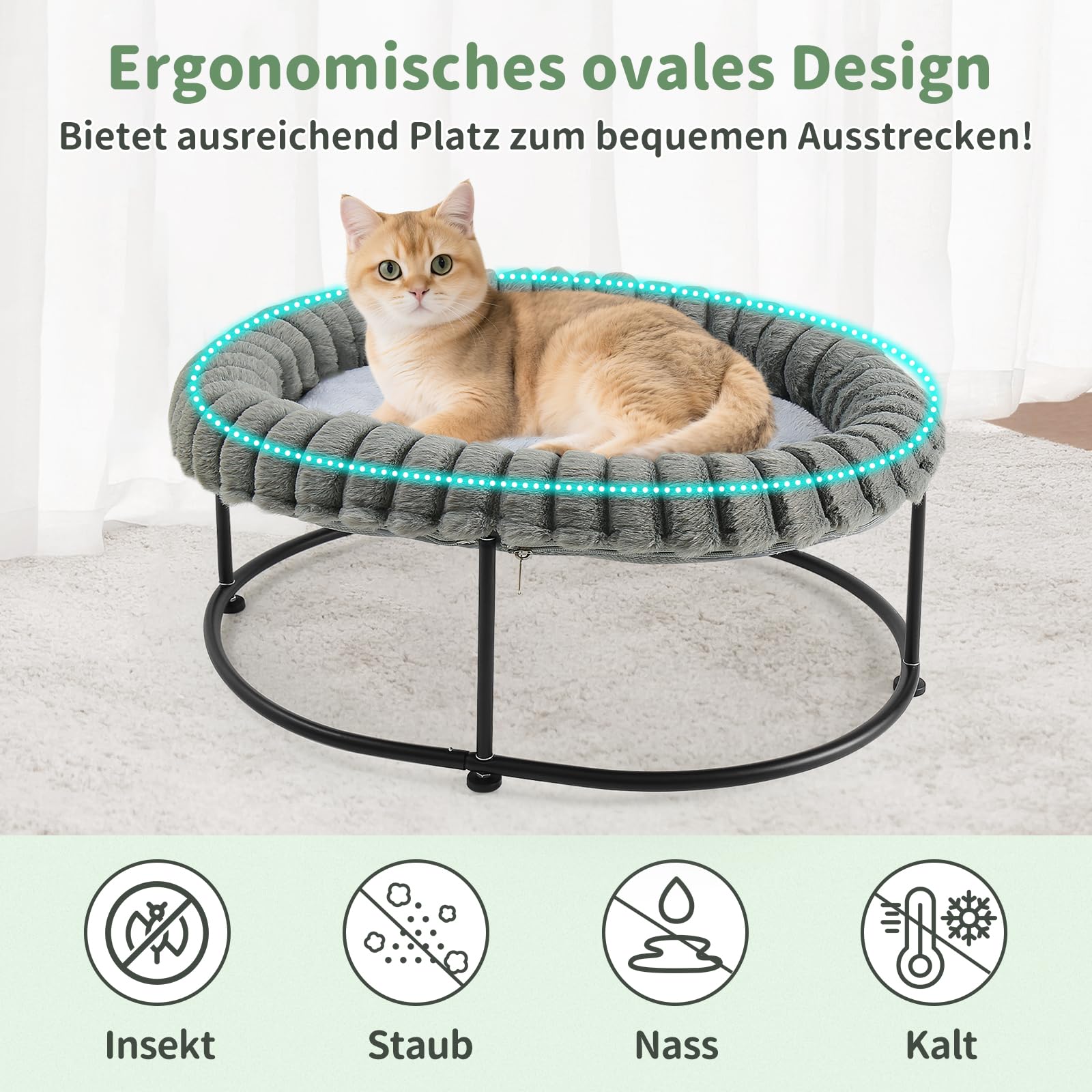 GUUSII HOME Erhöhtes Katzenbett katzenhängematte für Große Katzen Bett Katzenliege Kätzchen Hängematte Katzensofa Hohes Welpenbett Couch mit Robust Metallrahmen Waschbares Kissen 58.5*43*21 cm (Grau)
